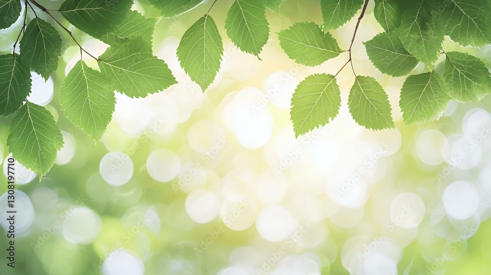 Bright Green Leaves and Sunlight Bokeh Background