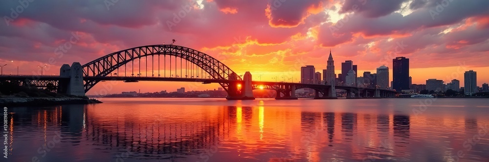 Obraz premium Coronado Bridge, San Diego sunset skyline Golden hour cityscape reflection , sunset, image