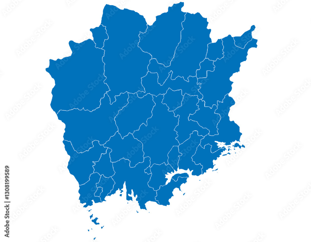 Obraz premium 岡山県 地図 ブルー イラスト