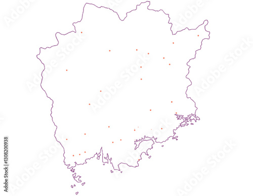 岡山県　地図　白　斑点　イラスト
