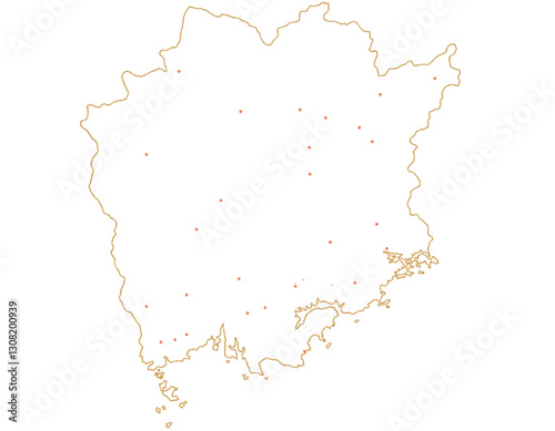 岡山県　地図　白　斑点　イラスト