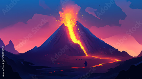Enigmatic and symbolic shadows in infernal illumination. Infernal - Volcano. Illustration