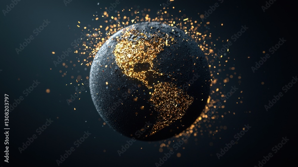 Fototapeta premium Glowing illuminated planetary sphere in a dark starry night sky Digital abstract futuristic space and global technology concept and innovative background image