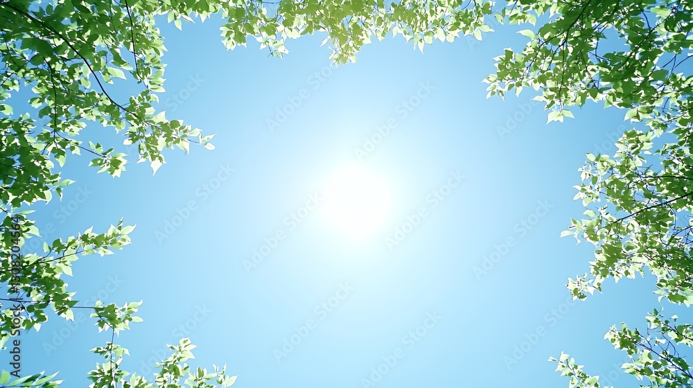 Obraz premium Bright Sunlight Through Green Leaves and Blue Sky