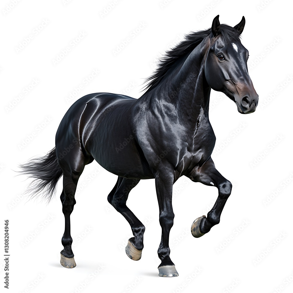 Majestic Black Horse Galloping Isolated on White Majestic Black Horse Galloping Isolated on White