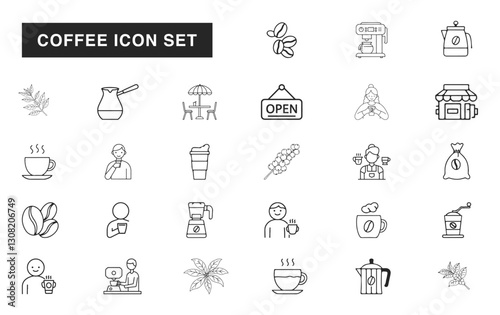 Minimalist designed coffee shop icons set, editable and made with high quality drawing art.