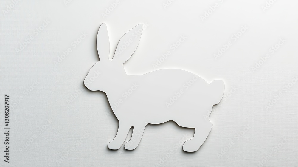 Fototapeta premium White rabbit silhouette on textured background. Minimalist design, simple, clean, and elegant aesthetic. Perfect for Easter, spring, or nature