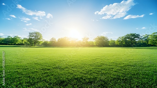 Bright Sunny Day in Lush Green Grass Field