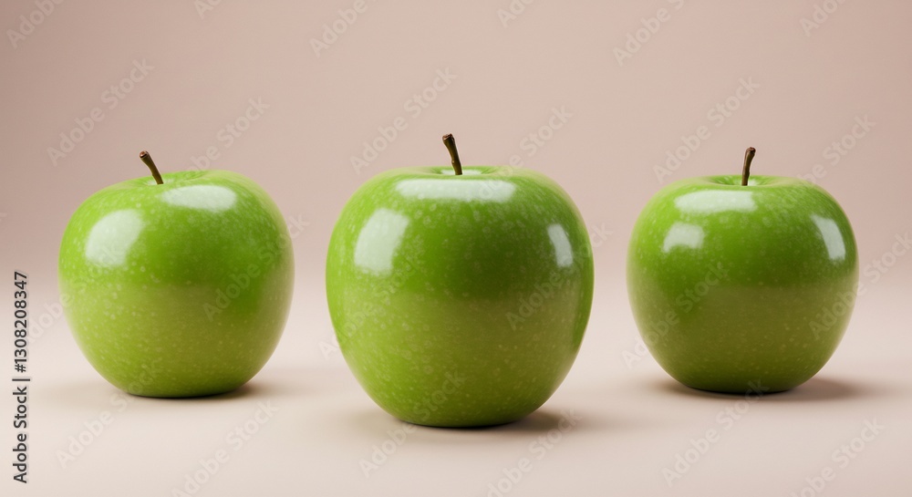 Three Green Apples Perfectly Arranged Soft Light. AI Generated Three Green Apples Perfectly Arranged Soft Light. AI Generated