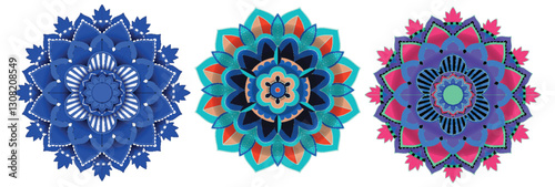 Colorful Mandala Floral Patterns Trio