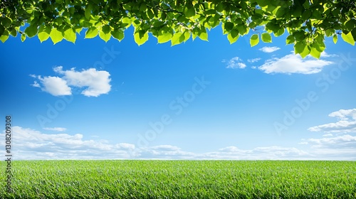 Bright Sunny Day Landscape with Green Grass and Blue Sky
