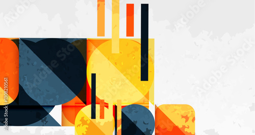 Squares, circles and triangles and grainy noisy texture. Vector Illustration For Wallpaper, Banner, Background, Card, Book Illustration, landing page