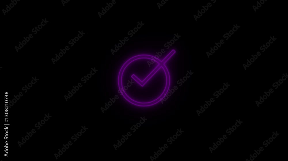 Tick mark animated on the rectangle box. successful symbol, check mark, tick mark. Neon tick mark icon