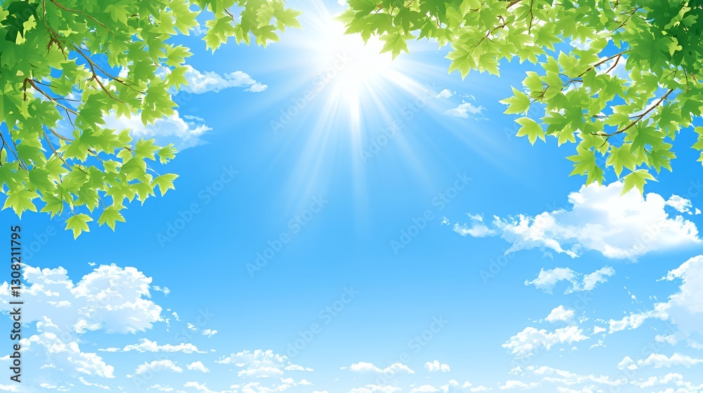 Bright Sunny Day with Lush Green Leaves and Blue Sky Bright Sunny Day with Lush Green Leaves and Blue Sky