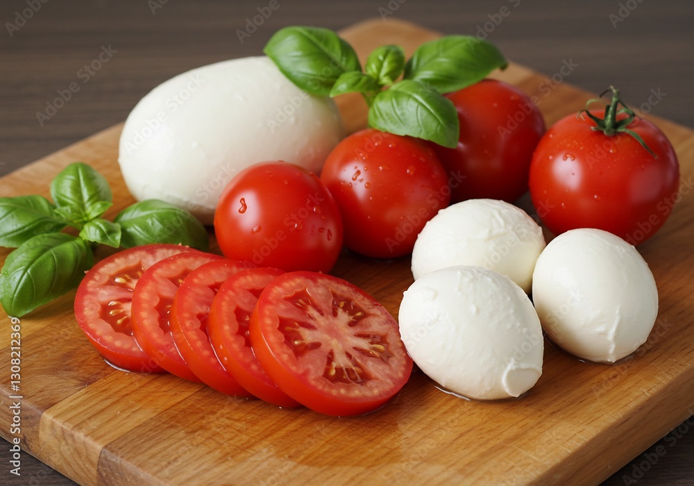 Vibrant red tomatoes juicy mozzarella basil. AI Generated Vibrant red tomatoes juicy mozzarella basil. AI Generated