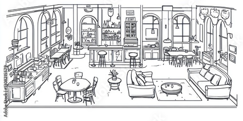 Wallpaper Mural Interior design of a loft apartment with kitchen, bar, dining area, and living room. Torontodigital.ca