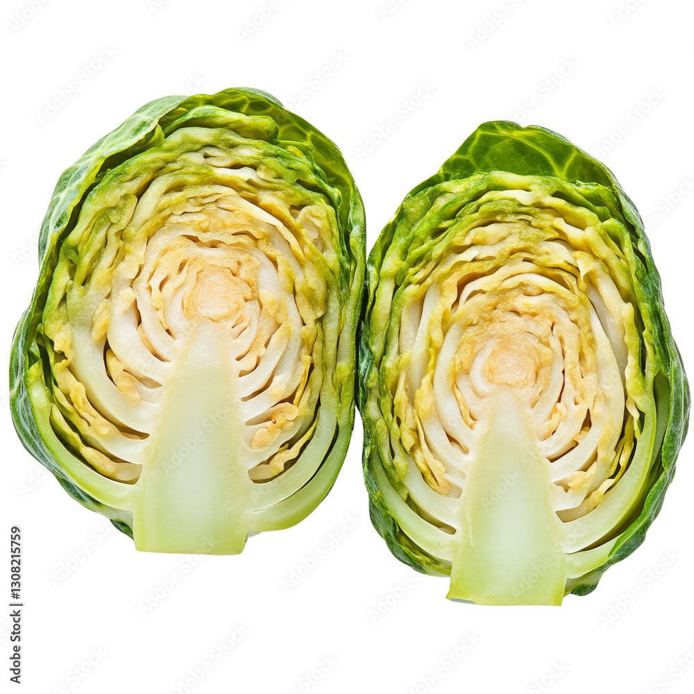 Obraz premium Isolated cabbage halves on transparent png image fresh vegetable concept