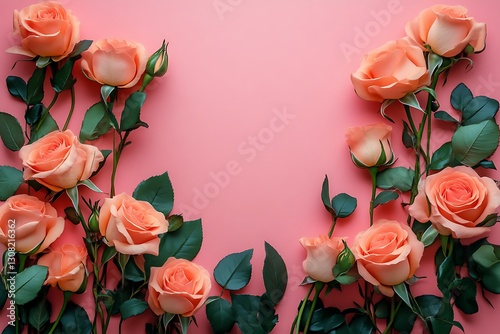 Roses arrangement on pink background
