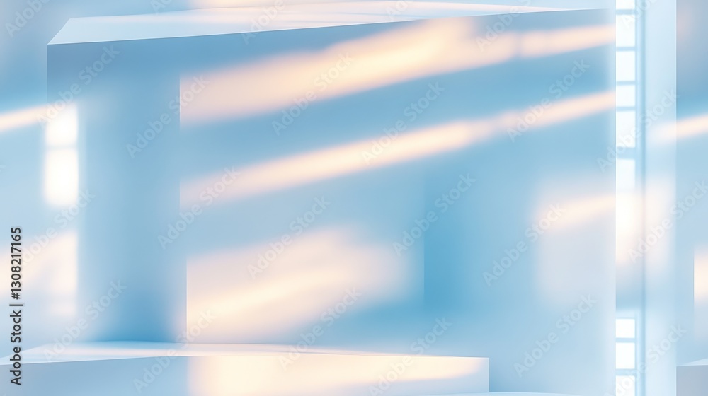 Obraz premium Minimalist composition with three flat rectangular boxes on a white background with a soft blue gradient. Elegant and modern design emphasizing depth, clarity, and sophistication.