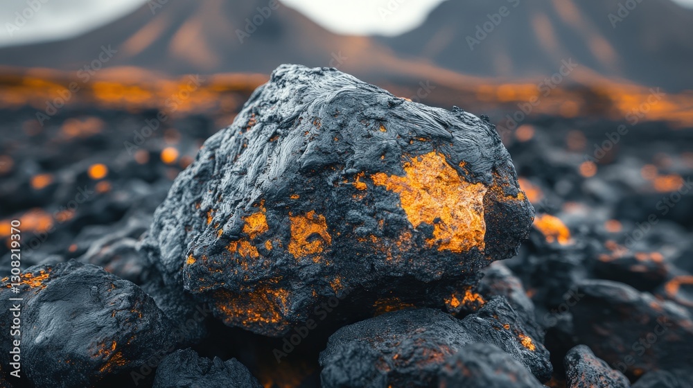A vivid tapestry of vibrant orange and yellow lichen adorns a dark, lava-like black rock, creating an enchanting contrast of colors against its rugged surface A vivid tapestry of vibrant orange and yellow lichen adorns a dark, lava-like black rock, creating an enchanting contrast of colors against its rugged surface