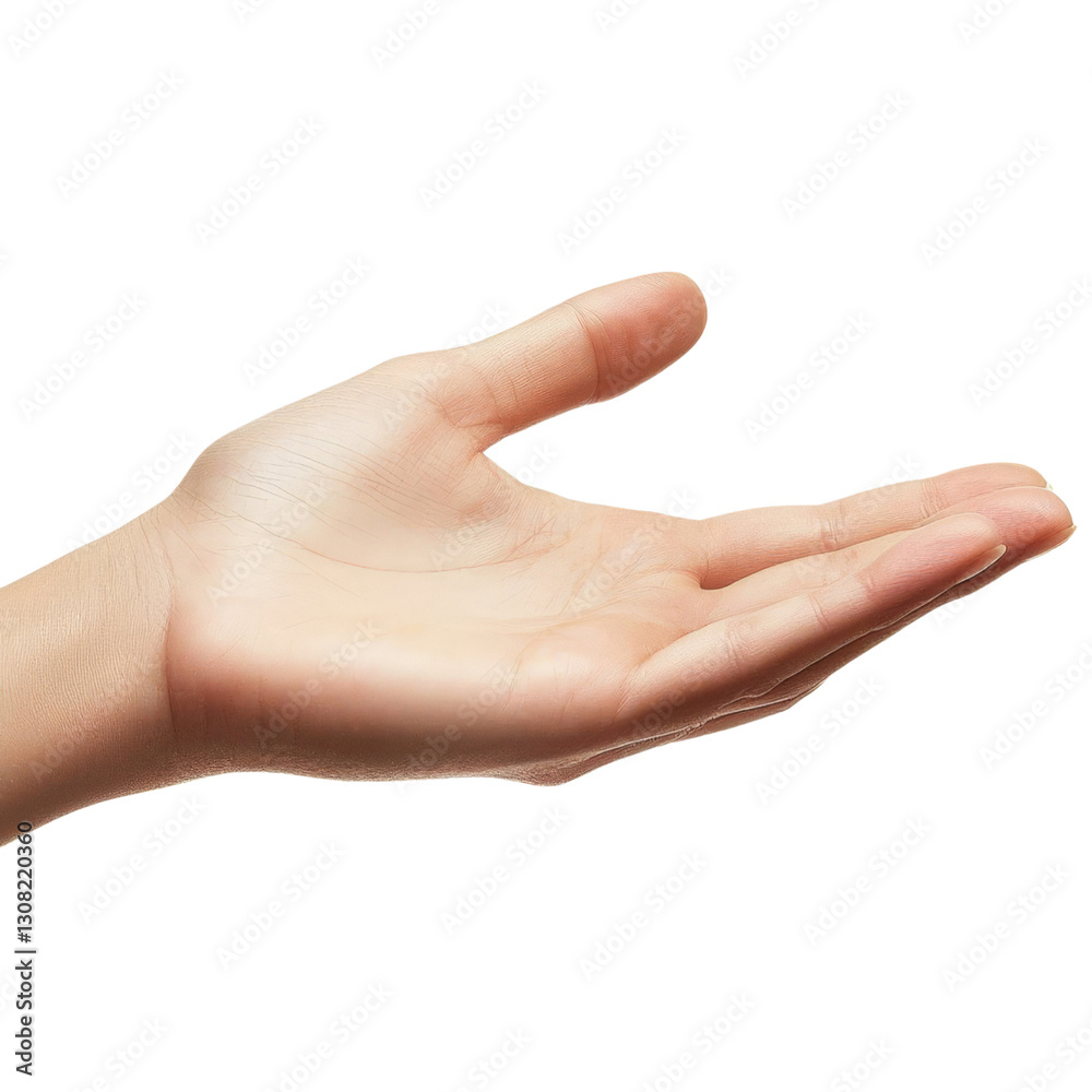 Hand with open palm, showing an empty gesture, isolated on transparent background, PNG file Hand with open palm, showing an empty gesture, isolated on transparent background, PNG file