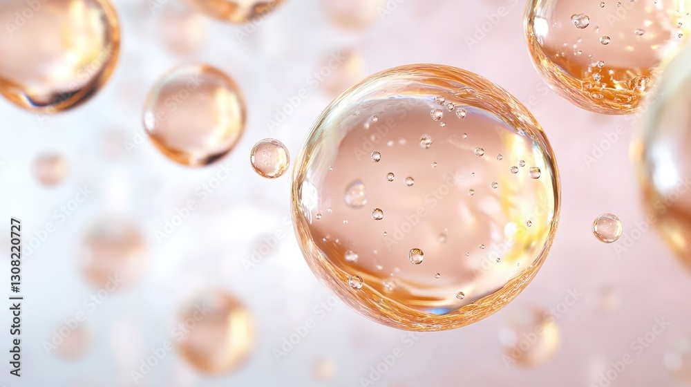 Fototapeta premium Abstract Golden Spheres Floating on a Pink Background