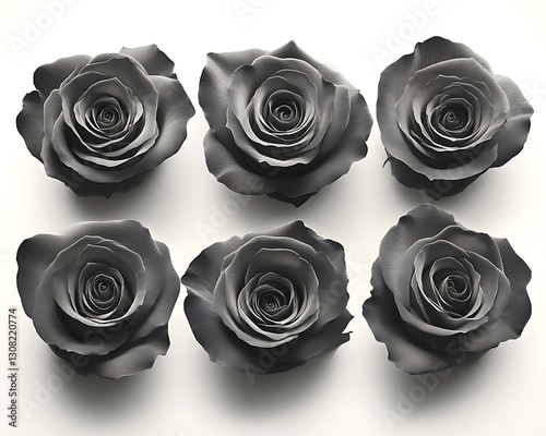 Roses bloom monochrome on white backdrop