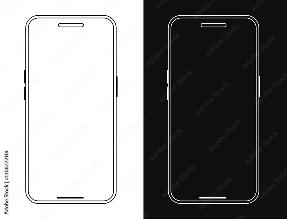 Mobile phone mockup vector illustration. Smartphone outline. Phone mockup wireframe template