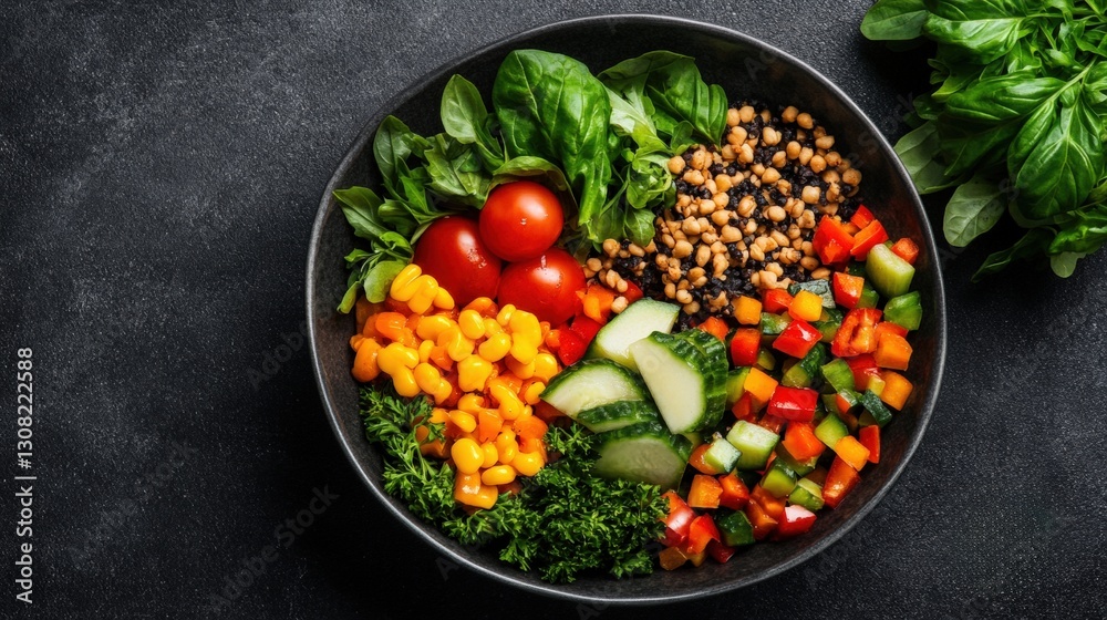 Fresh and colorful bowl of salad loaded with a variety of crunchy vegetables showcasing healthy eating options Fresh and colorful bowl of salad loaded with a variety of crunchy vegetables showcasing healthy eating options
