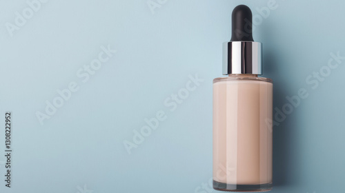 Glass bottle of liquid foundation displayed smooth texture and flawless finish