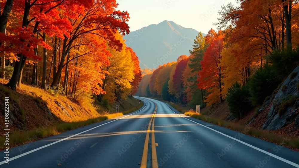 © visualnest - A highway winding through a beautiful autumn landscape with vibrant fall foliage, capturing the essence of the season. Depth and mood, vibrant colors, golden hour lighting, atmospheric perspective, c © visualnest - A highway winding through a beautiful autumn landscape with vibrant fall foliage, capturing the essence of the season. Depth and mood, vibrant colors, golden hour lighting, atmospheric perspective, c
