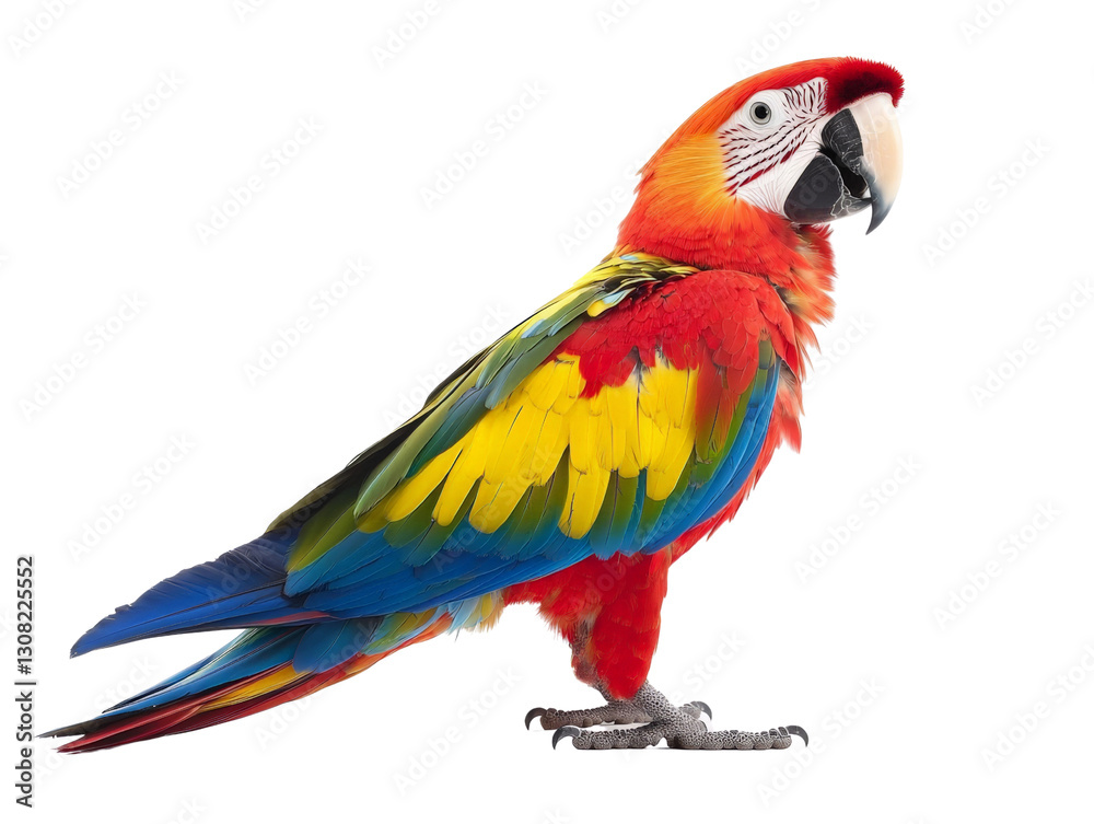 Obraz premium Parrot perched isolated on transparent background, PNG file, colorful feathers