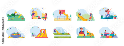 Kids Playground set illustration. Flat vector illustration concept.