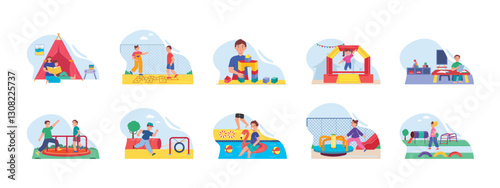 Kids Playground set illustration. Flat vector illustration concept.