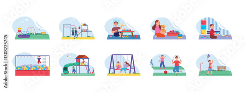 Kids Playground set illustration. Flat vector illustration concept.