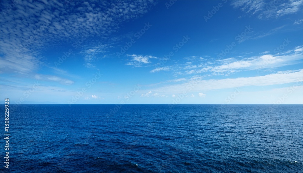 Obraz premium the vast expanse of the ocean stretches out before a clear blue sky dotted with wispy white clouds
