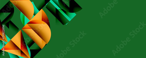 Abstract geometric pattern with intersecting circles and triangles in gradients. The high-contrast composition creates depth and a dynamic, modern aesthetic
