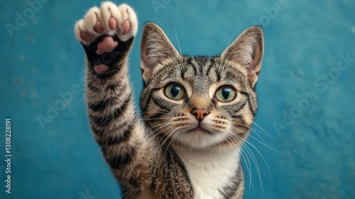 A captivating close-up of a gray tabby cat gazes intently, showcasing soft, intricate whiskers and expressive eyes against a textured coat