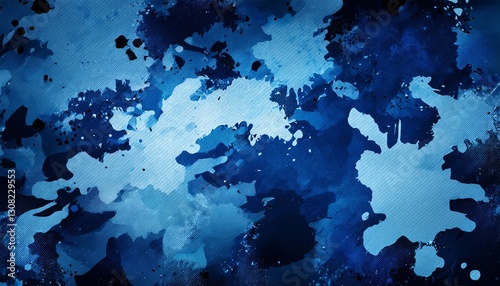 cool blue camo background camouflage painted design elements of color splashes and paint spatter blobs in light and dark blue grunge texture