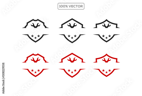 Automotive shield badge template vector set. Blank shield Flat vector illustration