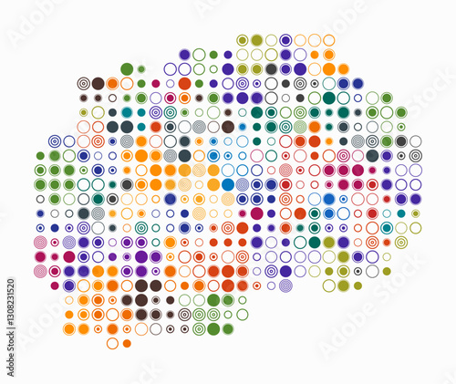 North Macedonia, shape of the country build of colored cells. Digital style map of the North Macedonia on white background. Large size circle blocks. Abstract vector illustration.