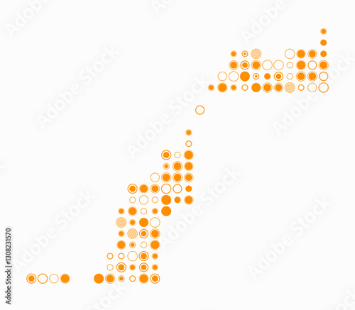 Western Sahara, shape of the country built of colored cells. Digital style map of the Western Sahara on white background. Large size circle blocks. Abstract vector illustration.