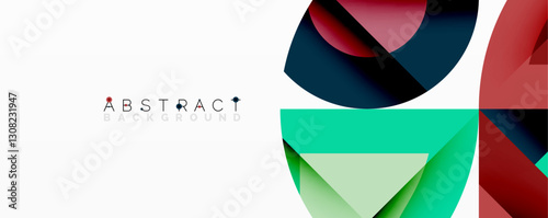 Abstract geometric composition with interlocking circular and angular shapes, featuring smooth gradients and sharp contrasts on a white background