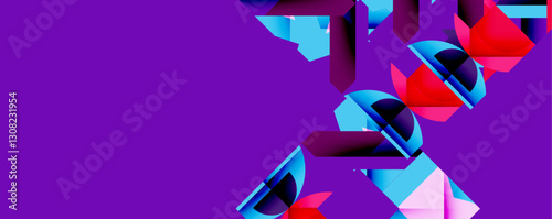 Abstract geometric artwork with interwoven angular and curved shapes, dynamic composition with smooth gradients and bold contrasts
