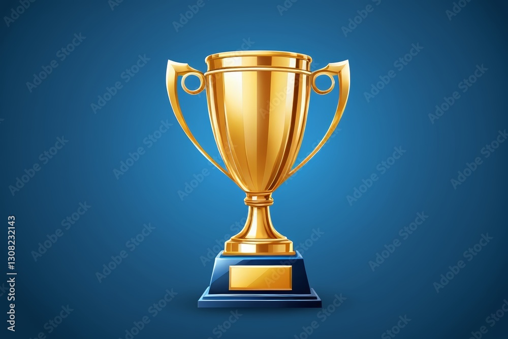 a golden trophy on a blue background with a blue base a golden trophy on a blue background with a blue base