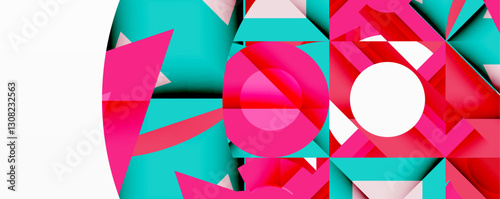 Abstract geometric composition with interlocking circular and angular shapes, featuring smooth gradients and sharp contrasts on a white background