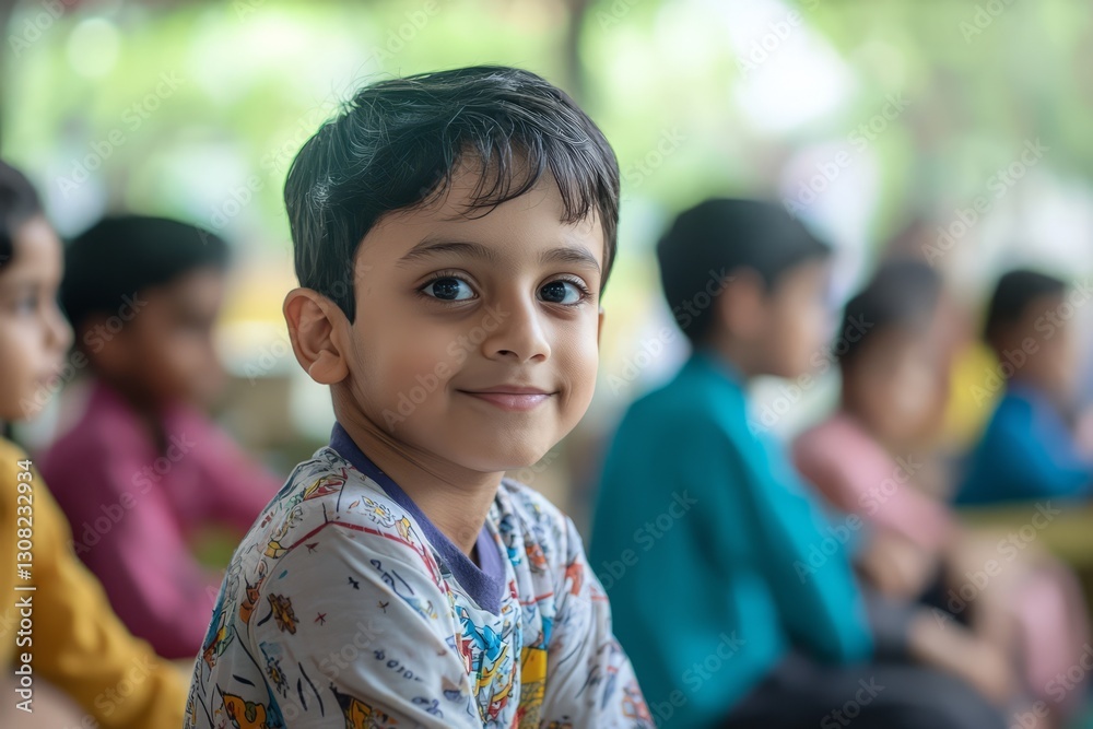 A young boy proudly shares his fasting experience with his friends at school. They listen eagerly, asking him how he stayed strong all day A young boy proudly shares his fasting experience with his friends at school. They listen eagerly, asking him how he stayed strong all day