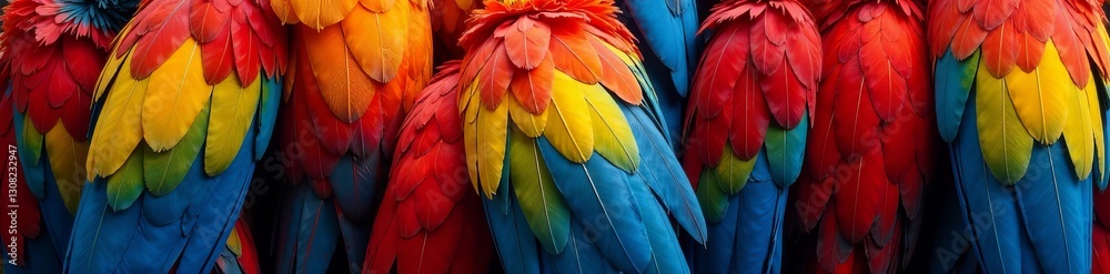 Obraz premium Close up of colorful bird feathers in a repeating pattern, forest, colorful