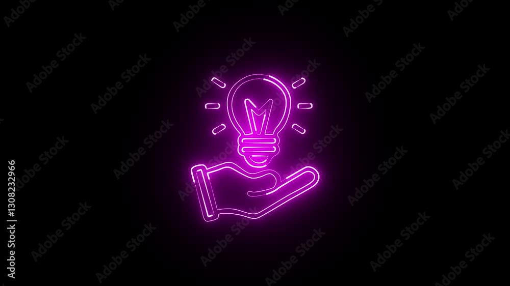 Lamp on open hand with light bulb neon and black background. Glowing lightbulb and pencil inside. Business and innovation for idea or creativity concept. 4K Video motion graphic animation Lamp on open hand with light bulb neon and black background. Glowing lightbulb and pencil inside. Business and innovation for idea or creativity concept. 4K Video motion graphic animation