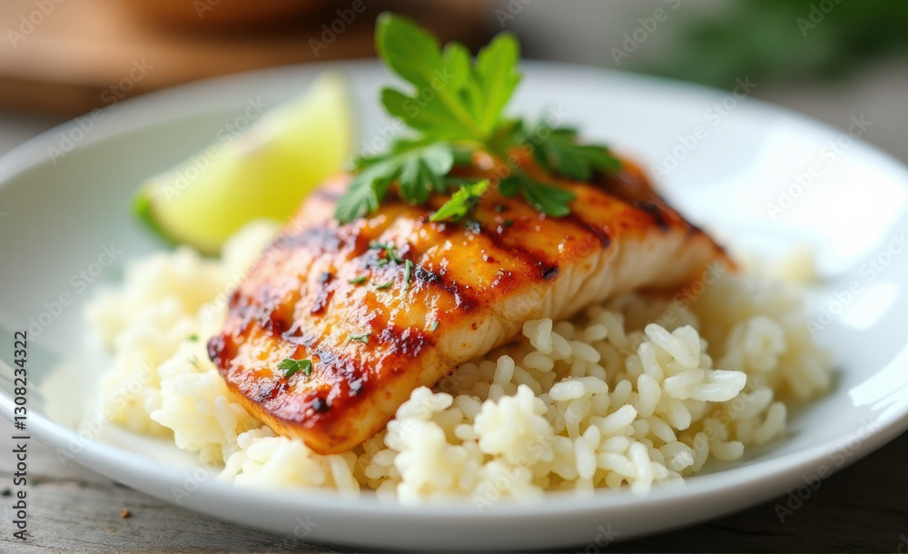 fried coconut rice with grilled fish fried coconut rice with grilled fish